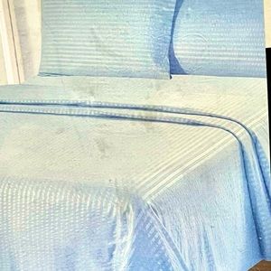 Light Blue Deluxe Hotel 6 Piece Sheet Set Classic Sateen Stripe-Queen